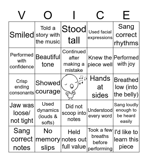 Festival Voice Prep Party Bingo Card