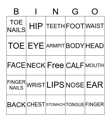 BODY PARTS Bingo Card