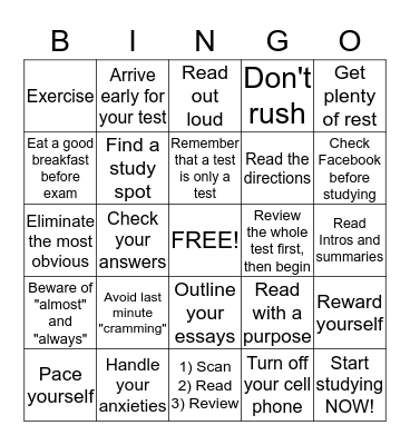 Midterm Study/Test-Taking Tips Bingo Card