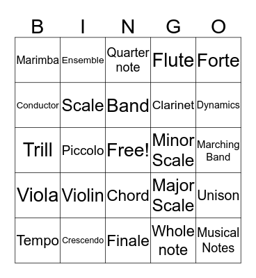 Musical Bingo Card