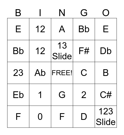 Trumpet Class Bingo Card