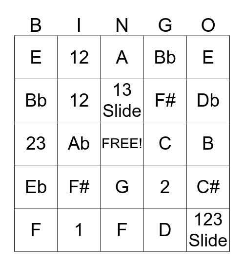 Trumpet Class Bingo Card