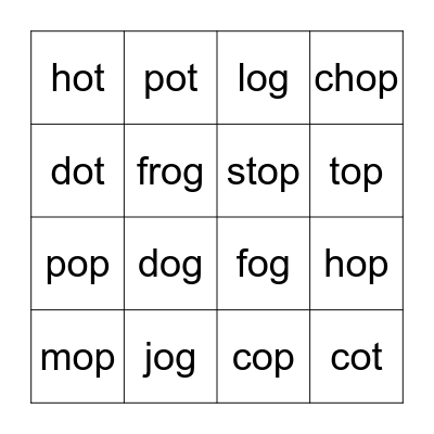 Short O Bingo Card