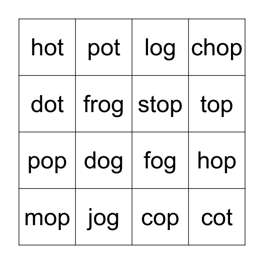 Short O Bingo Card