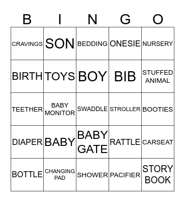 JILLIAN'S BABY SHOWER Bingo Card