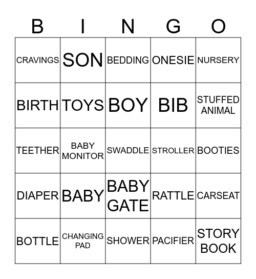 JILLIAN'S BABY SHOWER Bingo Card