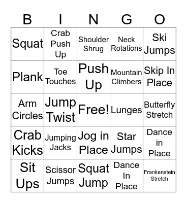 Fitness Bingo Card