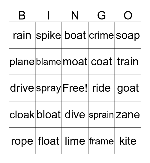 Long Vowels Bingo Card