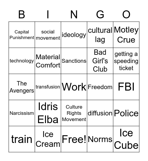 Ch. 3 Cultual Conformity and Adaptation Bingo Card