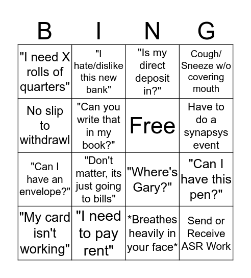 First of the month BINGO!  Bingo Card