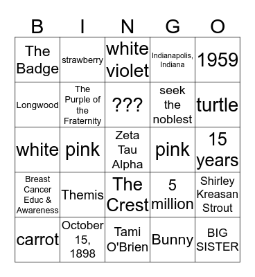 Zingo Bingo Card