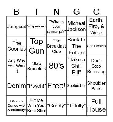 80's Bingo! Bingo Card