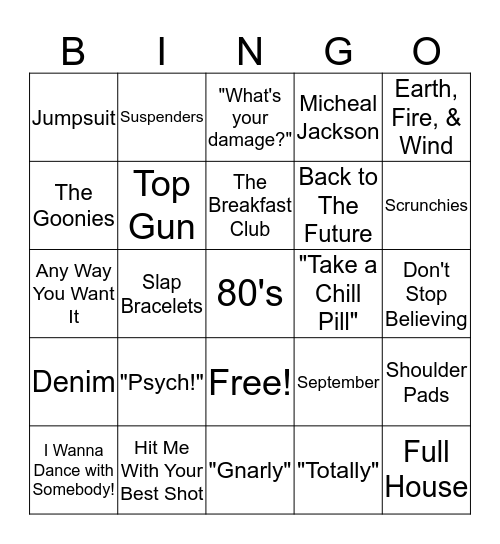 80's Bingo! Bingo Card