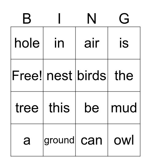 Nests, Nests, Nests! Bingo Card