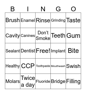 Dental Hygiene Bingo Card