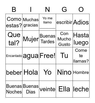 Spanish Bingo Card