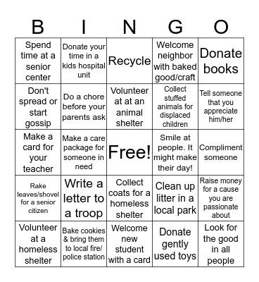 I can make a difference! Bingo Card