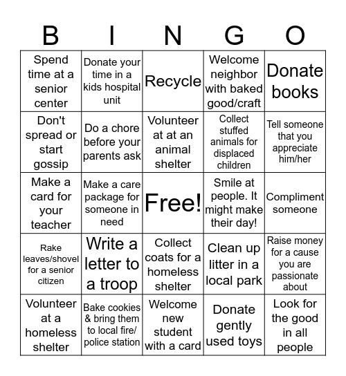 I can make a difference! Bingo Card