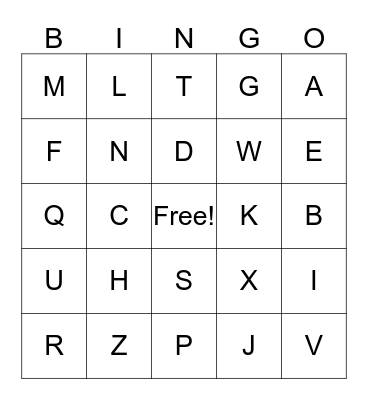 Alphabet Bingo Card