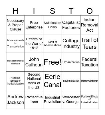 Industrial Revolution & Age of Jackson Bingo Card