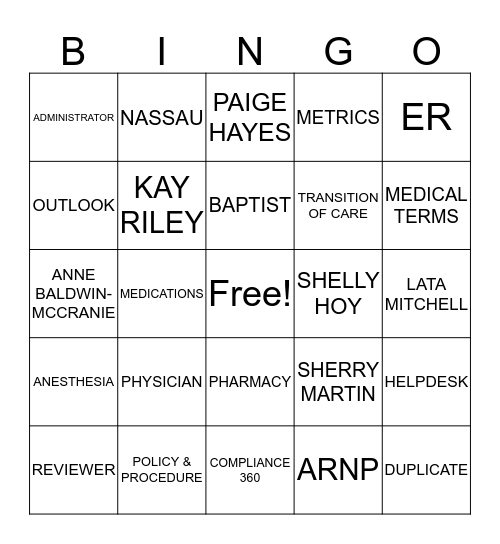 HIM Bingo Card
