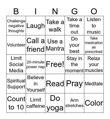 Stress Free  Bingo Card