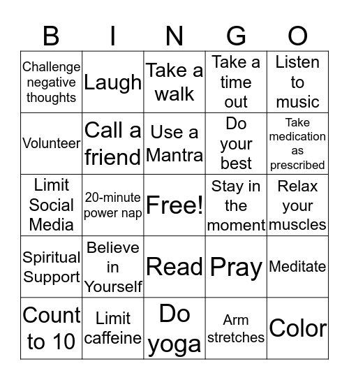 Stress Free  Bingo Card