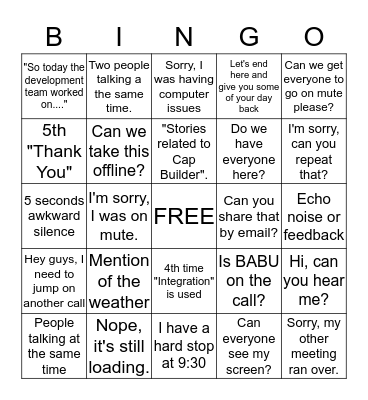 Conference call bingo Card