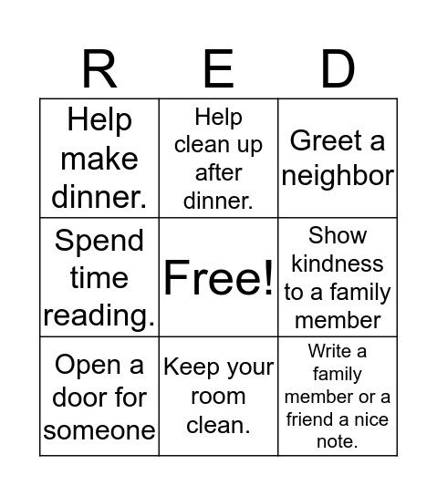 Spring Break Be RED Bingo Card