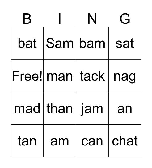Up to Lesson 18 Bingo Card