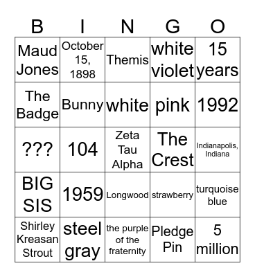Zingo Bingo Card