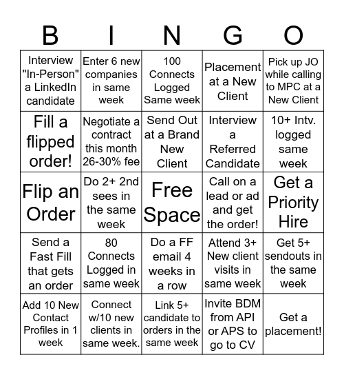 Bingo Contest Bingo Card