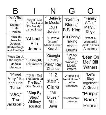 BHM MUSIC BINGO Card