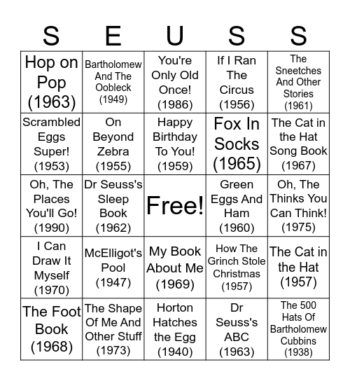 DR. SEUSS BINGO Card