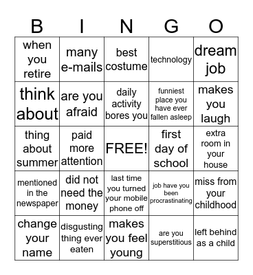 Getting to Know You Bingo Card