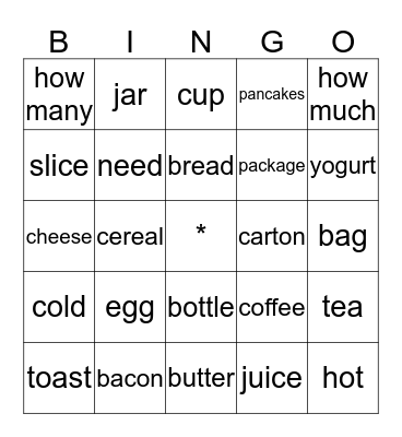 Breakfast Bingo Card