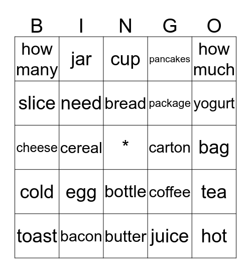 Breakfast Bingo Card