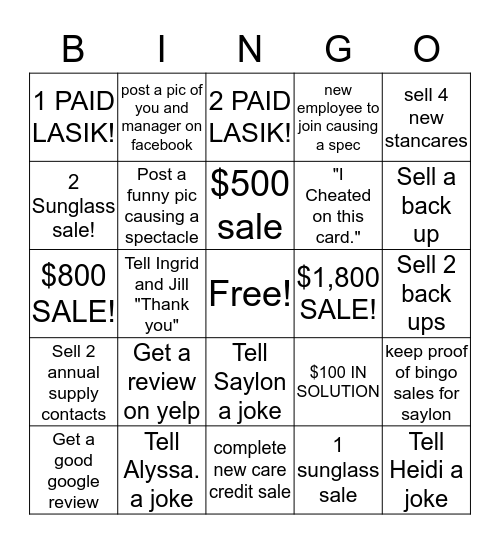 Store contest! Bingo Card