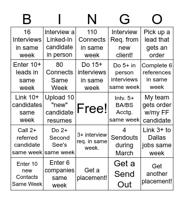 Bingo Contest Bingo Card