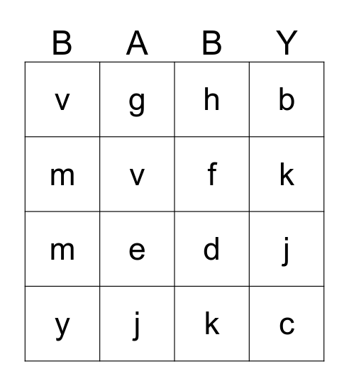 BABY Bingo Card