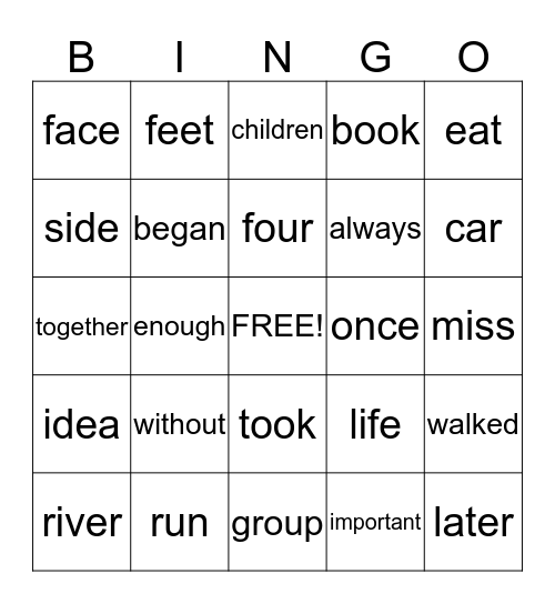 Fry Word List 3C & D Bingo Card