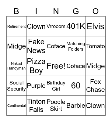 Marianne's 60th Bingo Card