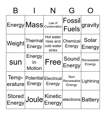 Energy Bingo Card