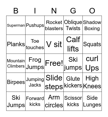 Fitness Bingo Card