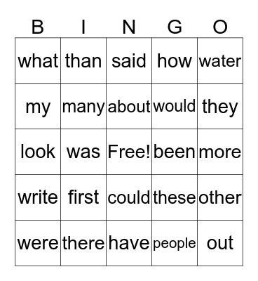 Fry 1st 100 Words 1-85 Bingo Card
