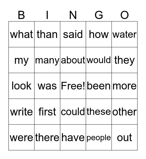 Fry 1st 100 Words 1-85 Bingo Card