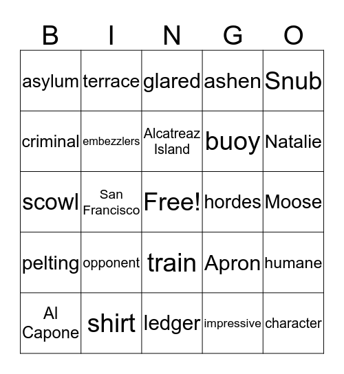 "Al Capone Does My Shirts" Vocabulary  Bingo Card