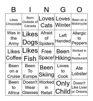 Nice to Meet You! Bingo Card