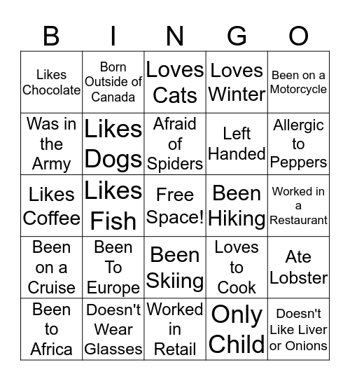 Nice to Meet You! Bingo Card