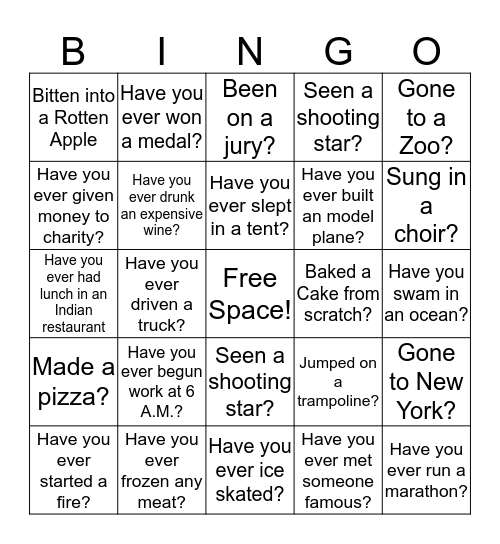 Have You Ever? Bingo Card